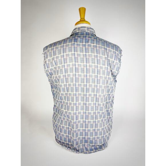VTG ReUnion Button Up Striped Checkered Shirt Cut Off Sleeves Sz S Single Stitch - Picture 5 of 9